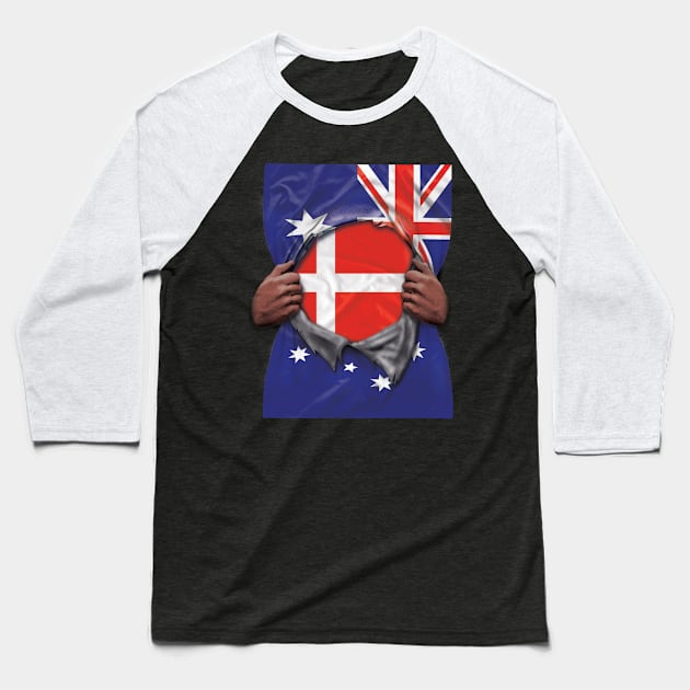 Denmark Flag Australian Flag Ripped - Gift for Danish From Denmark Baseball T-Shirt by Country Flags